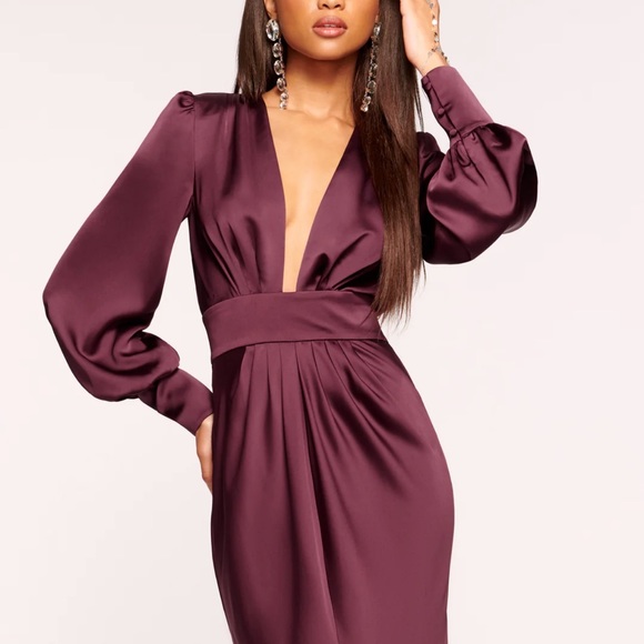 HOT Deep plunge Dress by Ramy Brook evening gown Sz 12 Burgundy Red PROM Wedding - Picture 4 of 8